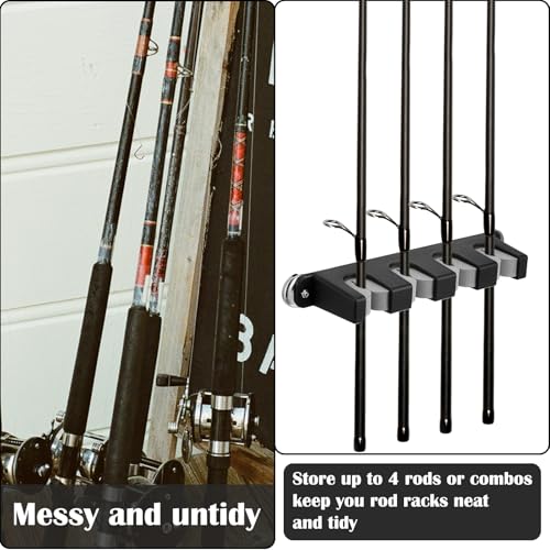2 Pcs Magnetic Fishing Rod Holder for Car Fishing Pole Rack Vertical Rod Storage Holders for Truck Bed Boat Wall Garage Door (Gray / 4 Rods)
