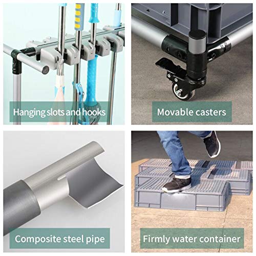 broom and mop holder put wet mops movable Commercial mop rack cleaning tool cart storage for garden garage organizer mop drain rack (16slots)
