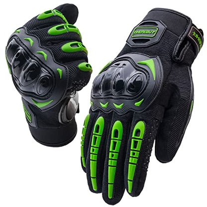 Motorcycle Gloves Touch Screen Full Finger Riding Gloves Knuckle Protection for Men and Women for Dirt Riding (Green / Medium)