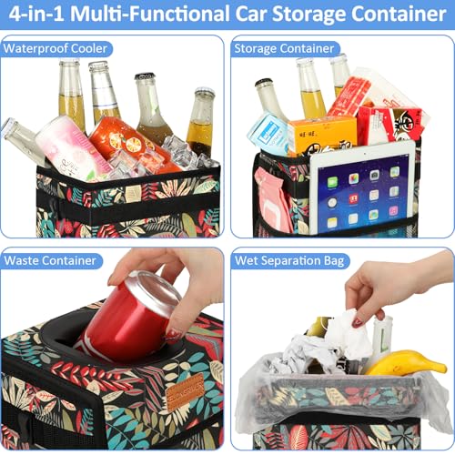 Leak Proof Car Trash Can with Lid Large Red Leaves (Red Leaves / 3 Gallons)