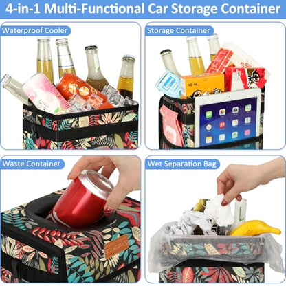 Leak Proof Car Trash Can with Lid Large Red Leaves (Red Leaves / 3 Gallons)