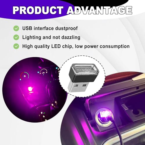 4 PCS USB LED Car Ambient Lighting Kit Plug in Atmosphere Lamps Portable Auto Interior Decor Night Lights Universal for Most Cars SUVs Trucks (purple)