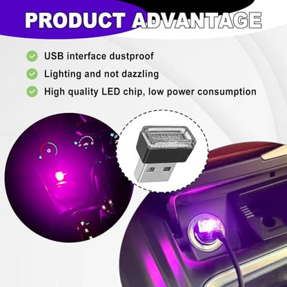 4 PCS USB LED Car Ambient Lighting Kit Plug in Atmosphere Lamps Portable Auto Interior Decor Night Lights Universal for Most Cars SUVs Trucks (purple)
