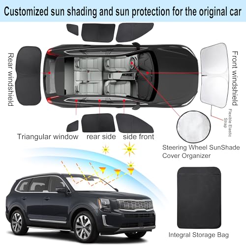 Window Shades for Kia Telluride 2020 2021 2022 2023 2024 2025 Accessories Car Side Full Windows Rear Triangular Windshield Sun Shade Sun UV Rays & Privacy Protection for Camping 8PCS (Kia Telluride 2020-2025)