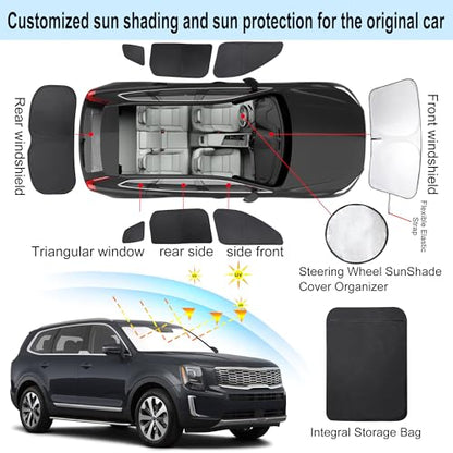 Window Shades for Kia Telluride 2020 2021 2022 2023 2024 2025 Accessories Car Side Full Windows Rear Triangular Windshield Sun Shade Sun UV Rays & Privacy Protection for Camping 8PCS (Kia Telluride 2020-2025)