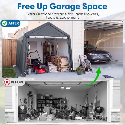 8x10FT Carport Shelter Storage Shed with Roll (8'X10' / Dark Gray)