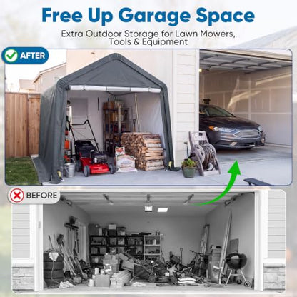 8x10FT Carport Shelter Storage Shed with Roll (8'X10' / Dark Gray)