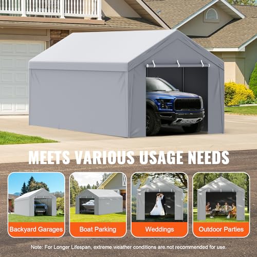 Carport Replacement Canopy Cover Top + Side Wall 13 x 20 ft (Gray / 13x20ft)