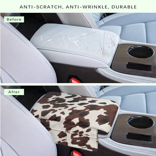 Black Brown Cow Print Car Center Console Armrest Cover Anti (Black Brown Cow Print)