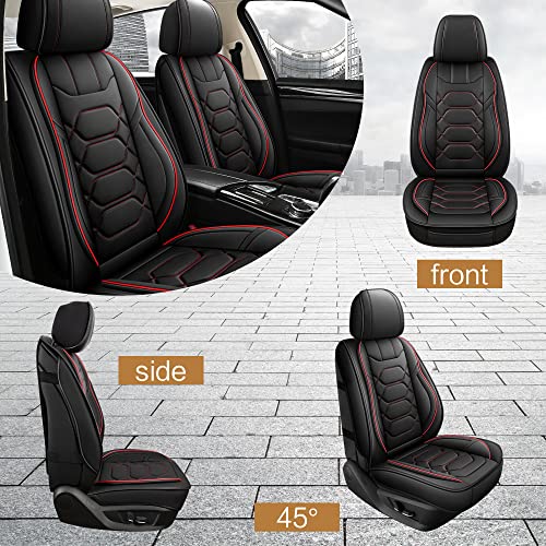 Leather Car Seat Covers Front Pair (BLACK/RED / FRONT SET)