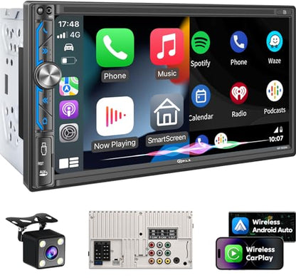 7" Wireless Double Din Car Stereo Apple Carplay Radio Screen for Car Audio Receivers (7")