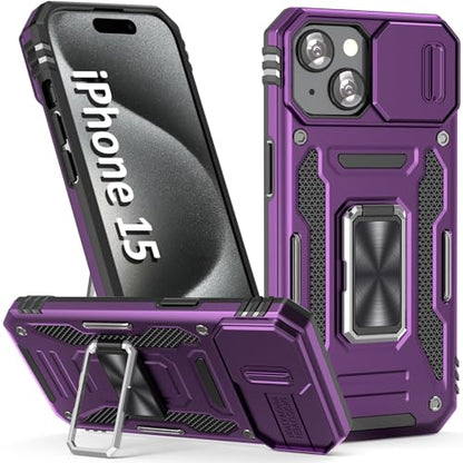 Heavy Duty Phone Case for iPhone 15Case with Camera Cover (★ iPhone 15 【6.1 inches】 / Purple)