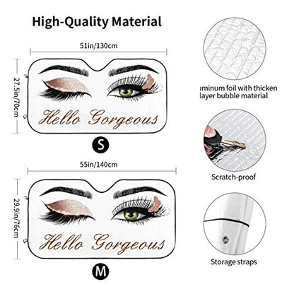Car Windshield Sun Shade (Eyelashes / Expanded: 140 × 76 cm, Folded: 33 × 11 cm)