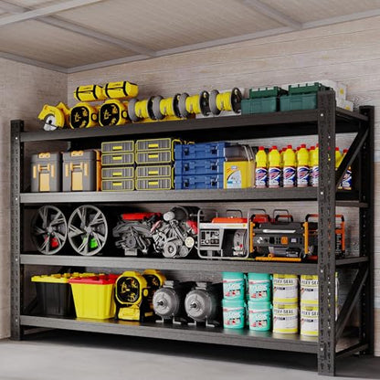 77" W Storage Shelves 9000lbs Garage Metal Shelving Heavy Duty Garage Shelves Adjustable Storage Shelves for Industrial (Black / 77" W X 24" D X 70" H)