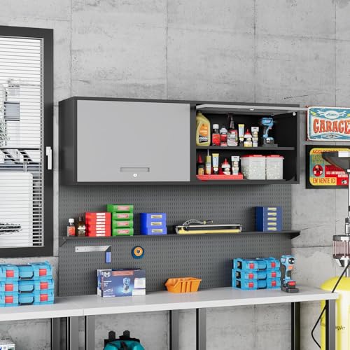 Metal Storage Cabinet Black&Gray Wall Cabinets with Shelf and Locking Door (15.7"D x 31.5"W x 21.6"H / Black&gray)