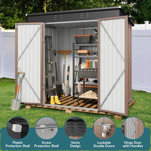 6x4 FT Outdoor Shed (Brown / 6' x 4' FT/Sloped-roof)
