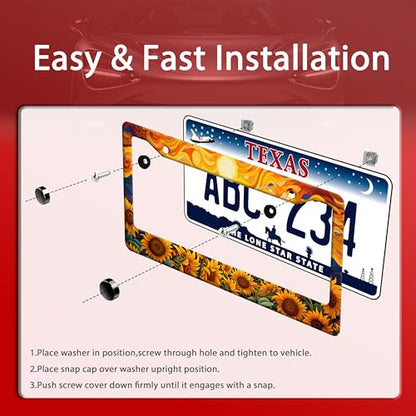 Sunflower Sun Flower Stainless Steel License Plate Frame for US Cars Decor (Sunflower Sun)