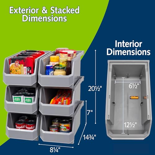 Large Stackable Plastic Storage Bins (Grey / Large, 6-Pack)