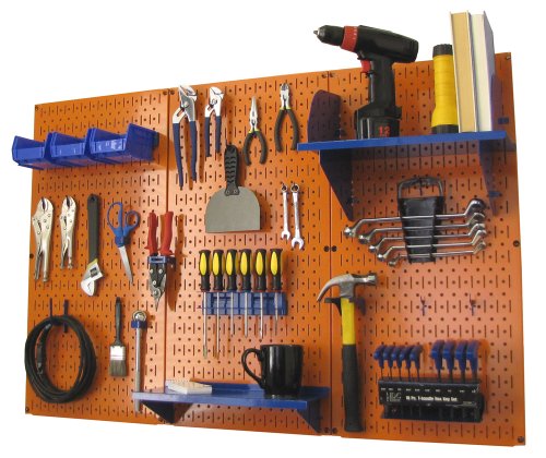 Pegboard Organizer 4 ft. Metal Pegboard Standard Tool Storage Kit with Orange Toolboard and Blue Accessories (Orange Pegboard Blue Accessories)