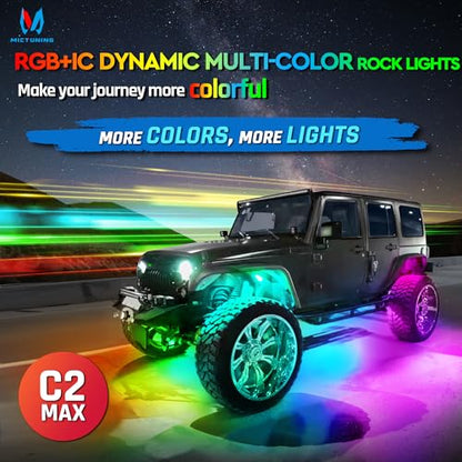 C2 MAX 12 Pods RGB+IC Chasing Rock Lights with Wiring Switch Kit (12 Pods Kit)