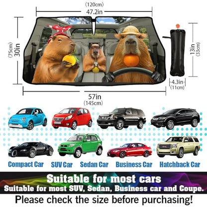 Funny Capybara Car Windshield Sunshade Umbrella Capybaras Sun Shade Umbrella for Car Foldable Windshield Umbrella Block UV Rays Heat Keep Vehicle Cool for Cars SUV 57"x30" (funny capybara1)