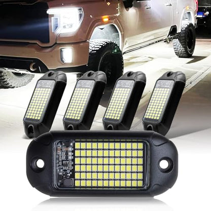 4Pods Pure White 72 LEDs SMD Chips 72w High Power Rock Lights Super Bright White Offroad Car Boat Underglow Lights IP68 Waterproof for Truck SUV UTV ATV RZR (Pure white rock lights - 4 pack)