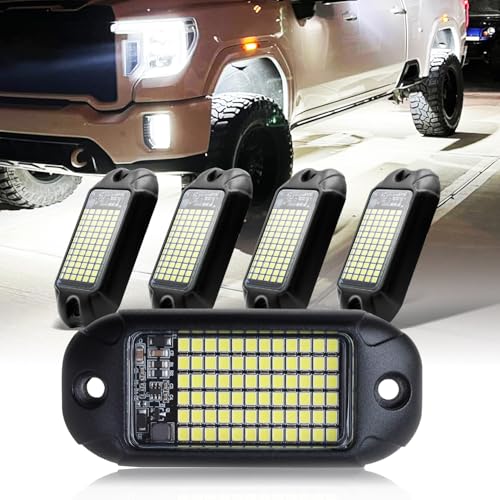 4Pods Pure White 72 LEDs SMD Chips 72w High Power Rock Lights Super Bright White Offroad Car Boat Underglow Lights IP68 Waterproof for Truck SUV UTV ATV RZR (Pure white rock lights - 4 pack)