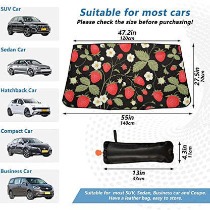 Strawberry Windshield Sun Shade Umbrella Fruit Flowers Leaves Foldable Car Front Window Sunshade Blocks UV Rays Heat Keep Vehicle Cool (multi 16)
