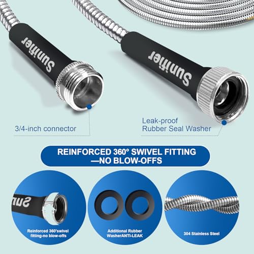Metal Garden Hose 25 Ft Flexible Stainless Steel Garden Hose Lightweight (25 Feet / Style A)