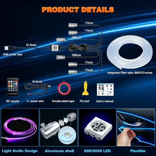 Car Interior LED Lights (6 LED/315 Inches Fiber Optic)