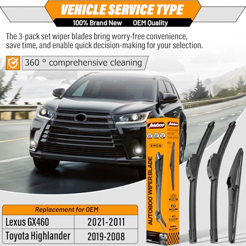 Windshield Wiper Blade Replacement for Toyota Highlander 2008 (26"+20"+12")