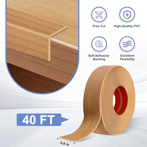 Wall Corner Protector Moulding Trim Peel and Stick (Light Brown Wood / 0.8 In x 40 Ft)