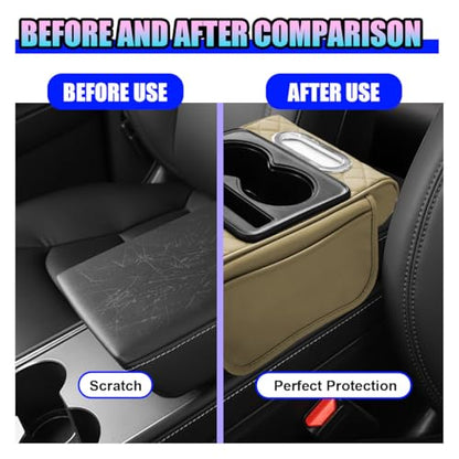 Leather Car Center Console Cover (Beige)