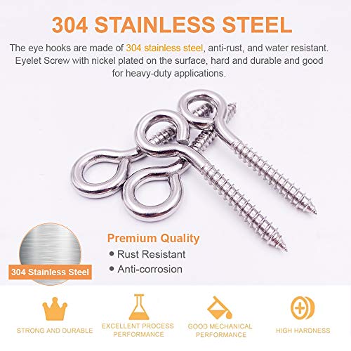 12 Pack 304 Stainless Steel Screw Eyes (12 Pack)