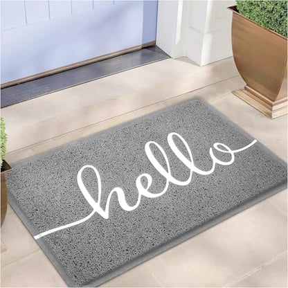 Door Mat Outside Inside Hello Doormat (2'6" x 1'6" / Grey Hello)