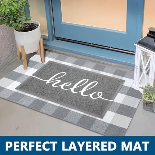 Door Mat Outside Inside Hello Doormat (2'6" x 1'6" / Grey Hello)