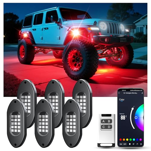 LED RGB Rock Lights for UTV ATV RZR 6 Pods with APP and Remote Control (RGB / 6 Pods)