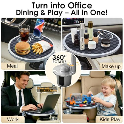 Car Desk for Laptop 360° Rotating Tesla Tray with Cup Holder Phone Stand (𝗥𝗼𝘂𝗻𝗱 · Grey&Black / 𝗔𝗺𝗮𝘇𝗼𝗻 𝗖𝗵𝗼𝗶𝗰𝗲)