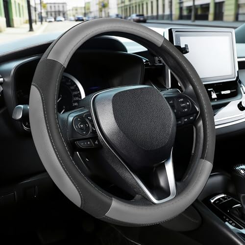 Car Steering Wheel Cover for Prius Civic Model 3 (Small size[14''-14 1/4''] / Black and Gray)