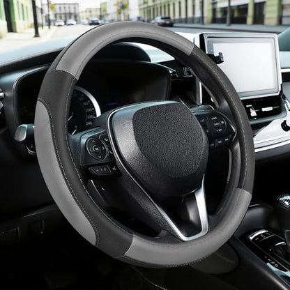 Car Steering Wheel Cover for Prius Civic Model 3 (Small size[14''-14 1/4''] / Black and Gray)