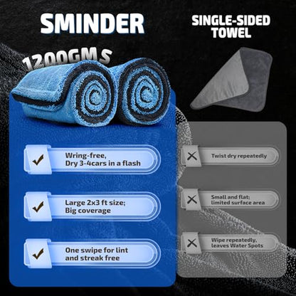 2 Pack 1200 GSM Car Drying Towels (Blue / Pack of 2)