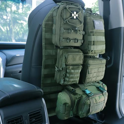 Universal Tactical Seat Back Organizer Vehicle Molle Panel Organizer Storage Bag with 5 Detachable Molle Pouch for All Vehicel Such as Jeep (Upgraded-B-Military Green)