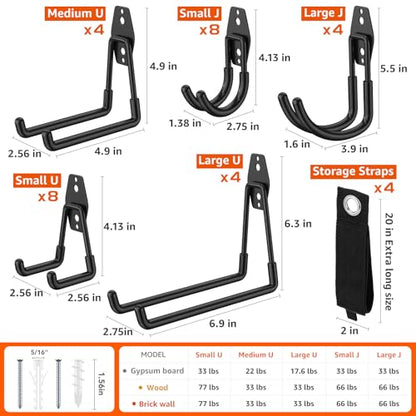 32 Pack Heavy Duty Wall Mount Garage Hooks (32 Pack Black)