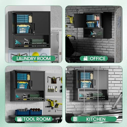 Garage Wall Cabinet (Black / 2 Doors & Open Storage)