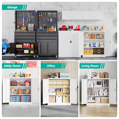 Small Metal Cabinet with Shelves (36"H x 31.5"W x 16"D / White)