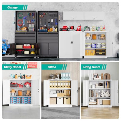 Small Metal Cabinet with Shelves (36"H x 31.5"W x 16"D / White)