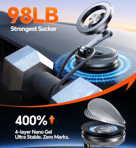 for MagSafe Car Mount【Windshield+Vent+Dash】Magnetic Phone Holder for Car Phone Holder Mount Cell Phone Holders for Your Car Accessories Suction Phone Mount for Car Truck Stand for iPhone 17 16 (Carbon Fiber)