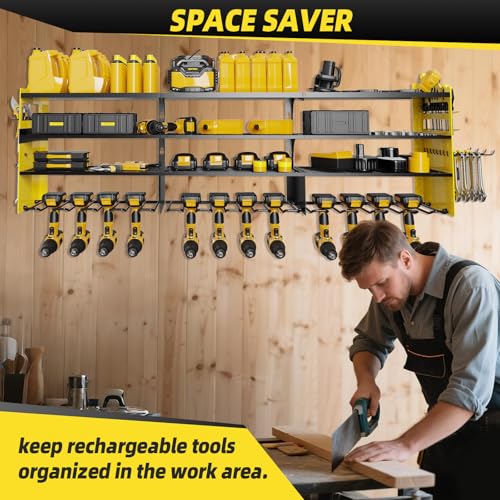 Power Tool Organizer Wall Mount with 12 (Yellow / 12-Drills Holders)
