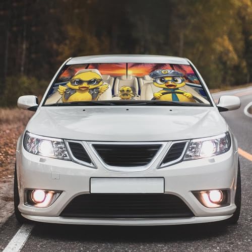 Car Windshield Sunshade Umbrella Funny Duck Funny Sun Shade Cover Upgraded Sunshade Windshield Umbrella with 360° Bendable Handle for Protect Car Interior 57"x30" (Duck)