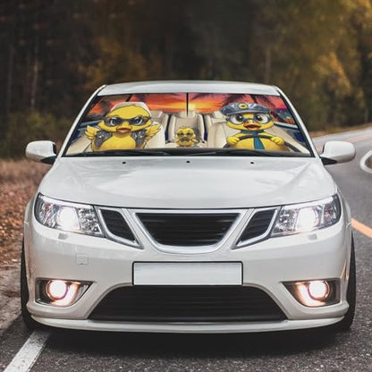 Car Windshield Sunshade Umbrella Funny Duck Funny Sun Shade Cover Upgraded Sunshade Windshield Umbrella with 360° Bendable Handle for Protect Car Interior 57"x30" (Duck)